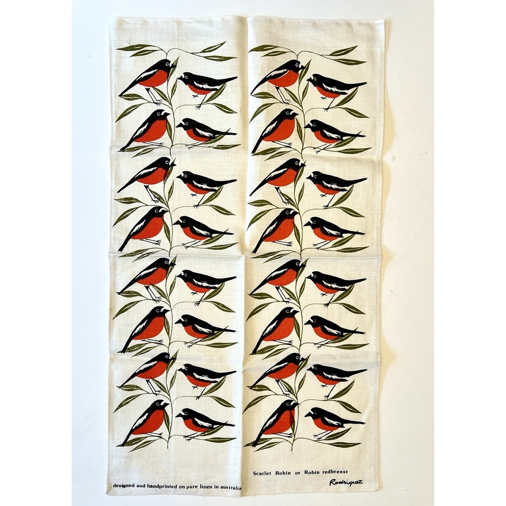 Rodriguez Australian Red Robin Linen Kitchen Tea Towel‎